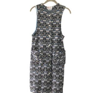 Vintage Ducale Italy Pure Wool Knit Sweater Dress In Blue, Black and Gray